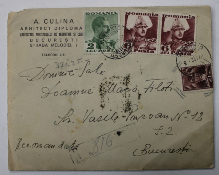 SCRISOARE ADRESATA ACTRITEI MARIA FILOTTI ( 1883 -1956 ) , EXPEDIATA DE AVOCATUL A. CULINA , 7 FEBRUARIE , 1936