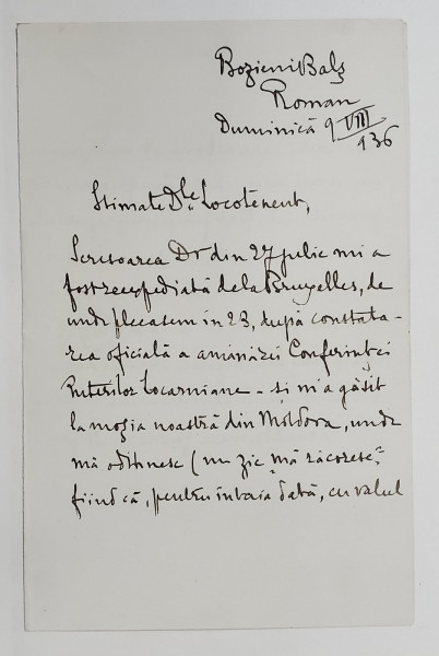 SCRISOARE EXPEDIATA DE DIMITRIE I. GHIKA  ( 1875-1967 ) , FOST MINISTRU DE EXETRNE , SEMNATA OLOGRAF , BOZIENI BALS , ROMAN , 9 AUGUST , 1939