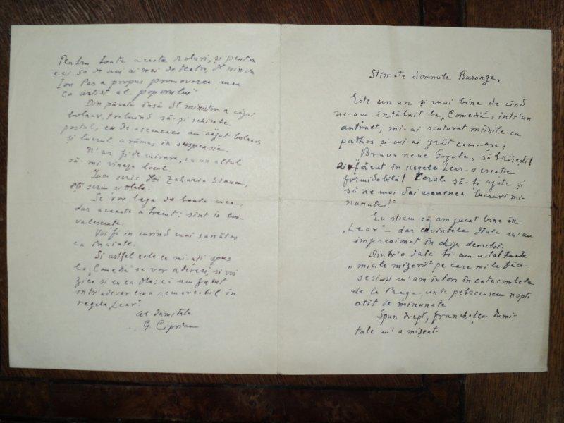Scrisoare semnata de G. Ciprian adresata lui Aurel Baranga
