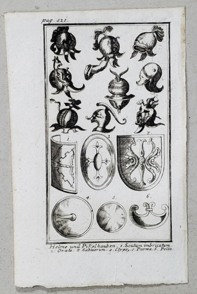 SCUTURI SI CASTI , GRAVURA , SEC. XVIII