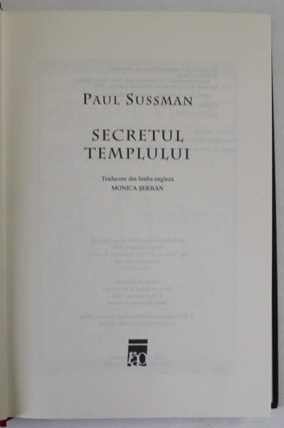 SECRETUL TEMPLULUI de PAUL SUSSMAN, 2006