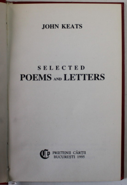 SELECTED POEMS AND LETTERS by JOHN KEATS , 1995