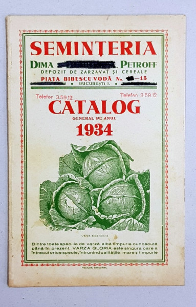 SEMINTERIA DIMA DUMITRU A. PETROFF, CATALOG GENERAL PE ANUL 1934