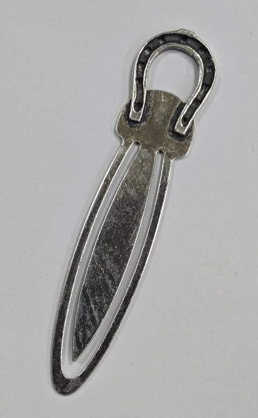 Semn de carte din argint, decorat cu potcoava