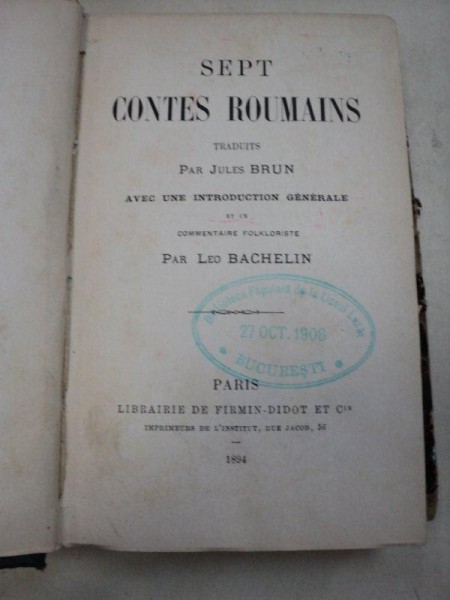 SEPT CONTES ROUMAINS- TRADUS DE JULES BRUN- PARIS 1894