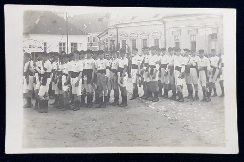 SERBARILE DE LA BLAJ , 1 SI 2 MAI  1922 , ECHIPA LICEULUI GHEORGHE SINCAI , FOTOGRAFIE DE GRUP , TIP CARTE POSTALA , MONOCROMA , NECIRCULATA , DATATA  1922