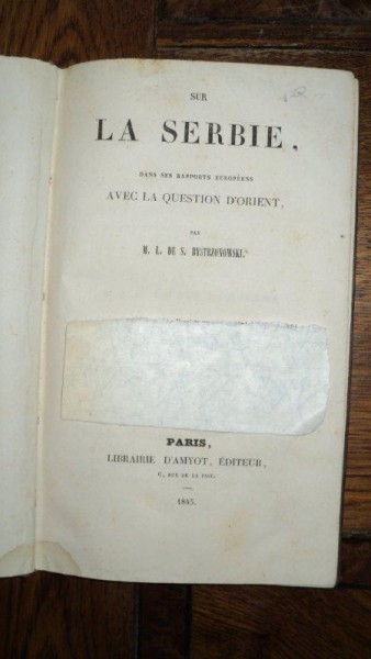 Serbia, M. L. Bystrzonowwski, Paris 1845