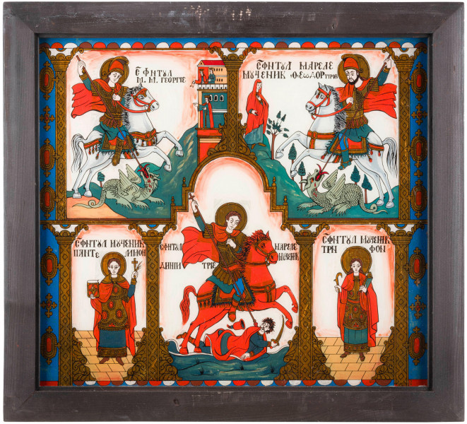 Sf. M. M. Gheorghe, Sf. M. M. Teodor Tiron, Sf. Pantelimon, Sf. M. M. Dimitrie si Sf. Mucenic Trifon, Icoana Romaneasca, Secol XX