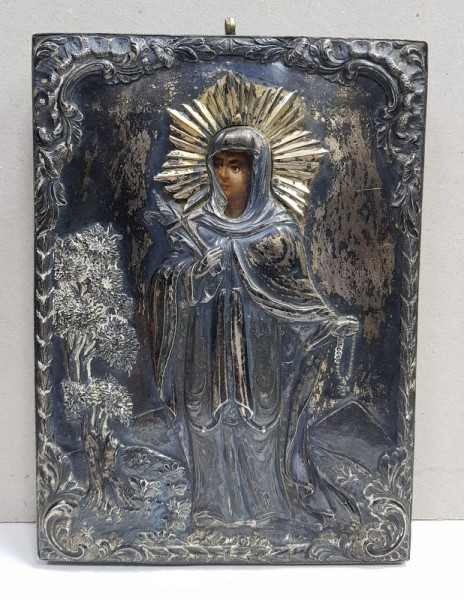 Sf. Mucenita si Cuvioasa Eufrosina - Icoana Romaneasca cu ferecatura din argint