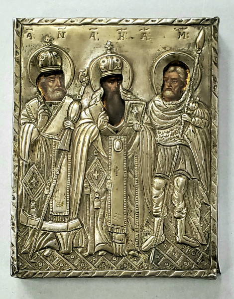 Sf. Nicolae din Myra, Sf. Haralambie si Sf. Mina, Icoana cu Ferecatura din Argint Grecia, Secol XIX