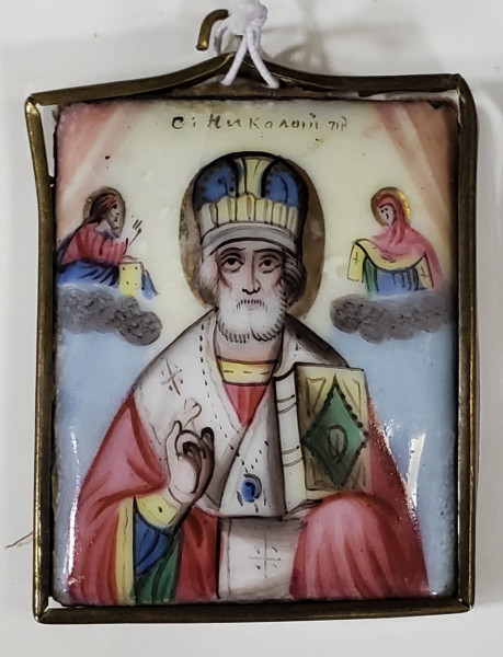 Sf. Nicolae, Icoana de calatorie pictata pe email, Rusia, Secol 19