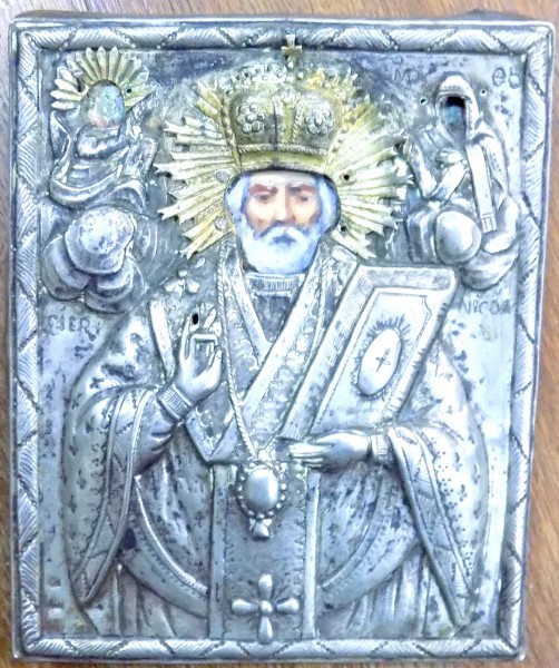 Sf. Nicolae , Icoana romaneasca cu ferecatura din argint marcat