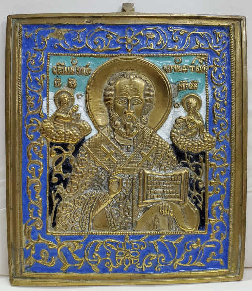 Sfantul Nicolae din Myra, Icoana din Bronz cu Email, Rusia, Secol 19