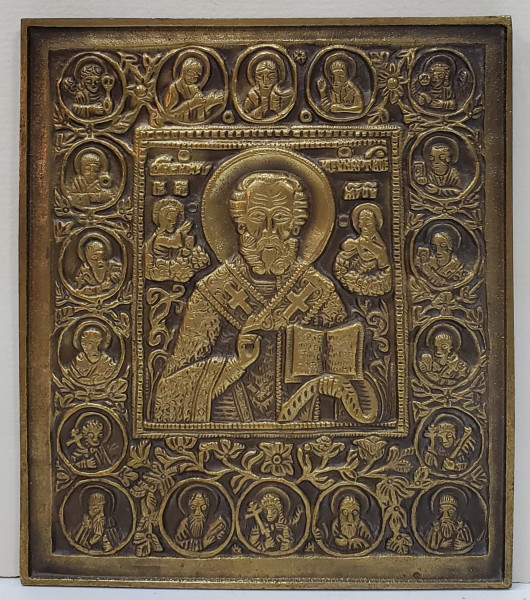 Sfantul Nicolae, Icoana de Calatorie, Bronz, Rusia, cca. 1900