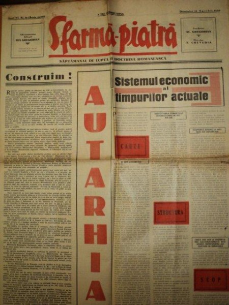 SFARMA PIATRA, ZIAR DE INFORMATIE SI LUPTA ROMANEASCA, ANUL VI, NR 17, 14 APRILIE1940