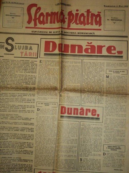 SFARMA PIATRA, ZIAR DE INFORMATIE SI LUPTA ROMANEASCA, ANUL VI, NR 20,DUMINICA 5 MAI 1940
