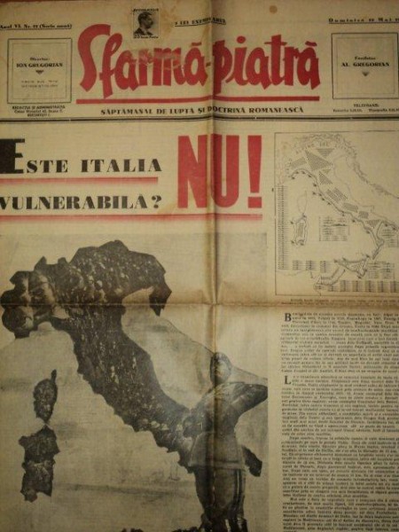 SFARMA PIATRA, ZIAR DE INFORMATIE SI LUPTA ROMANEASCA, ANUL VI, NR 22,DUMINICA 19 MAI 1940