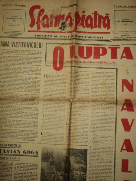 SFARMA PIATRA, ZIAR DE INFORMATIE SI LUPTA ROMANEASCA, ANUL VI, NR 23,DUMINICA 26 MAI 1940