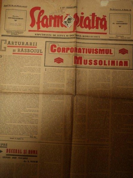 SFARMA PIATRA, ZIAR DE INFORMATIE SI LUPTA ROMANEASCA, ANUL VI, NR 24,DUMINICA 2 IUNIE 1940