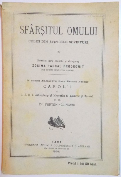 SFARSITUL OMULUI CULES DIN SFINTELE SCRIPTURI de D.D. PARTENI CLINCENI , 1906