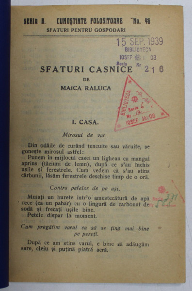 SFATURI CASNICE de MAICA RALUCA , EDITIE INTERBELICA , COPERTI REFACUTE