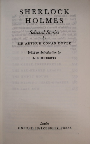 SHERLOCK HOLMES , SELECTED STORY by SIR ARTHUR CONAN DOYLE , 1967