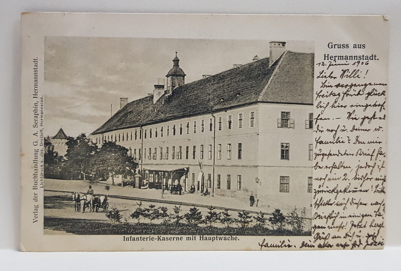 SIBIU - CAZARMA INFANTERIEI , CARTE POSTALA ILUSTRATA  , MONOCROMA, CIRCULATA , CLASICA