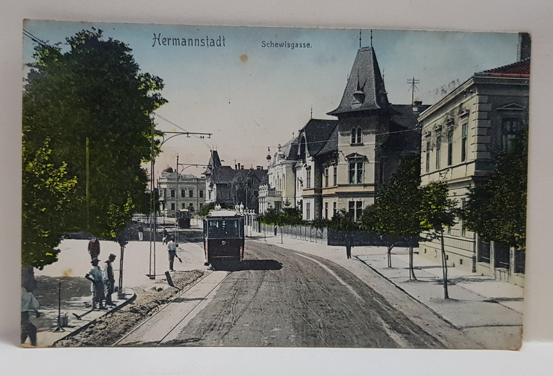 SIBIU ( HERMANNSTADT ) , TRAMVAI VECHI , CARTE POSTALA ILUSTRATA , POLICROMA. CIRCULATA , DATATA 1907