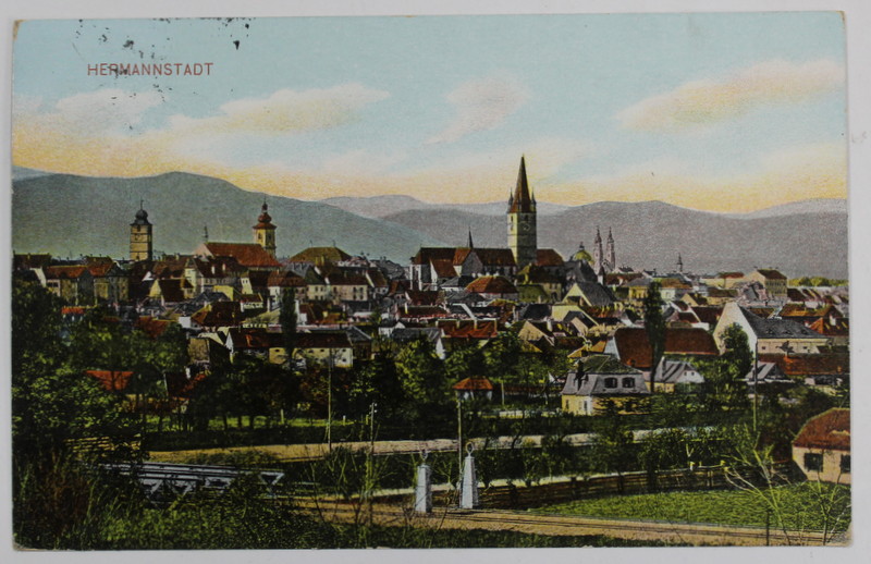 SIBIU , HERMANNSTADT , VEDERE DE ANSAMBLU , CARTE POSTALA , 1912