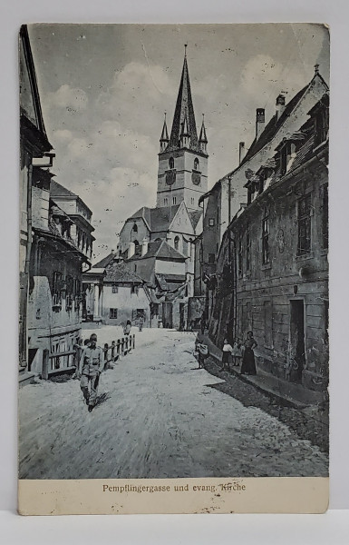 SIBIU , VEDERE SPRE BISERICA EVANGHELICA , CARTE POSTALA 1919