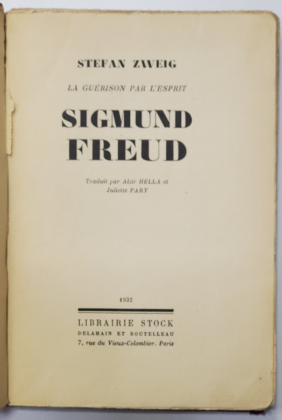 SIGMUND FREUD par STEFAN ZWEIG , 1932