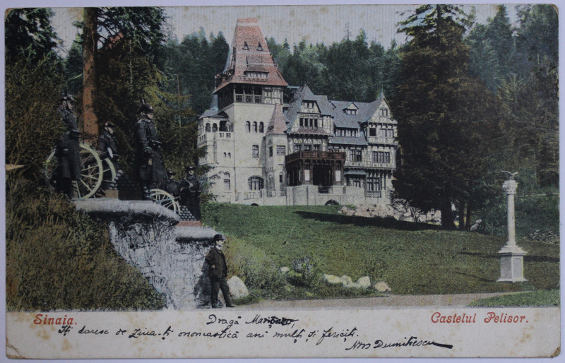 SINAIA - CASTELUL PELISOR  - CARTE POSTALA ILUSTRATA , POLICROMA , CIRCULATA , INCEPUT DE SECOL XX