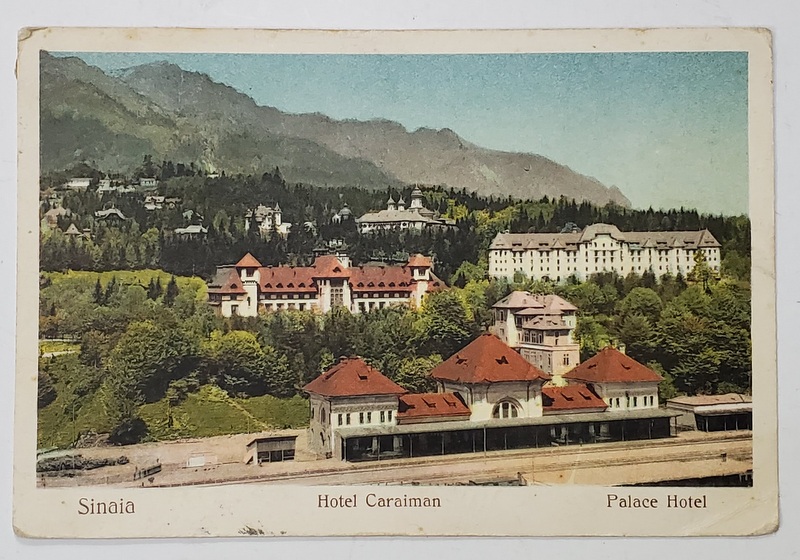 SINAIA , HOTEL CARAIMAN , PALACE HOTEL , CARTE POSTALA ILUSTRATA , INTERBELICA , COLECTIA SIVIU DRAGOMIR