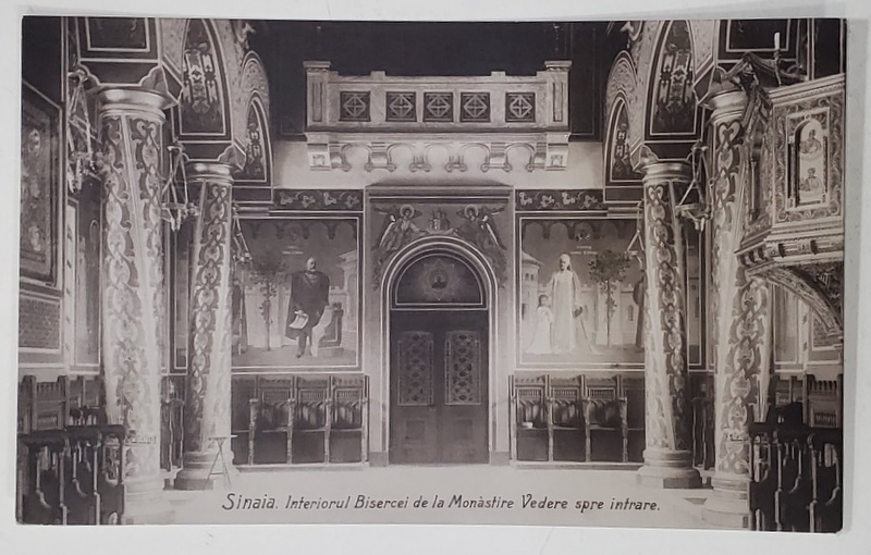 SINAIA , PERETELE INTERIOR  DE LA INTRARE  IN  BISERICA MANASTIRII , CARTE POSTALA ILUSTRATA , INTERBELICA