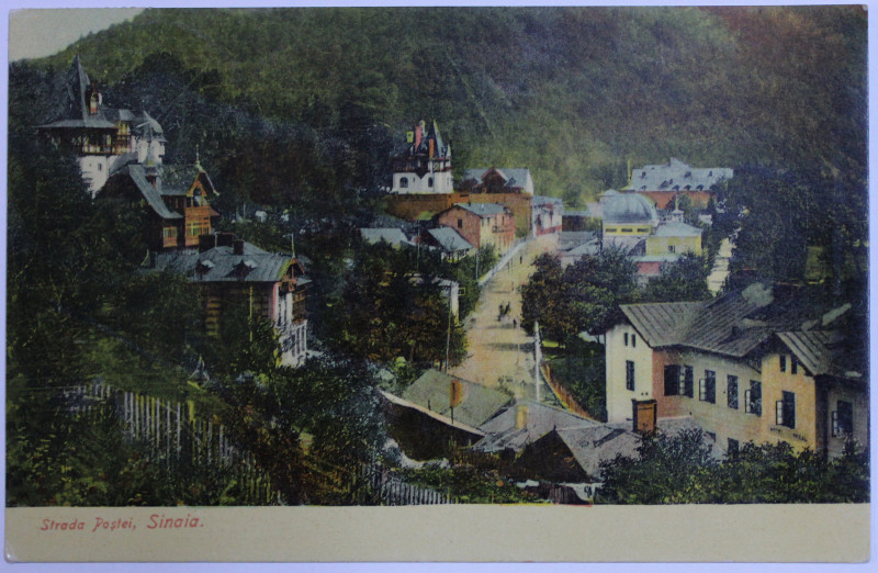 SINAIA  - STRADA POSTEI , CARTE POSTALA ILUSTRATA , POLICROMA, CIRCULATA , DATATA 1914