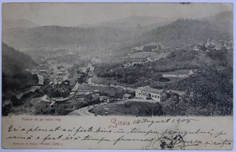 SINAIA - VEDERE DE PE VALEA REA , CARTE POSTALA ILUSTRATA , MONOCROMA, CIRCULATA , CLASICA