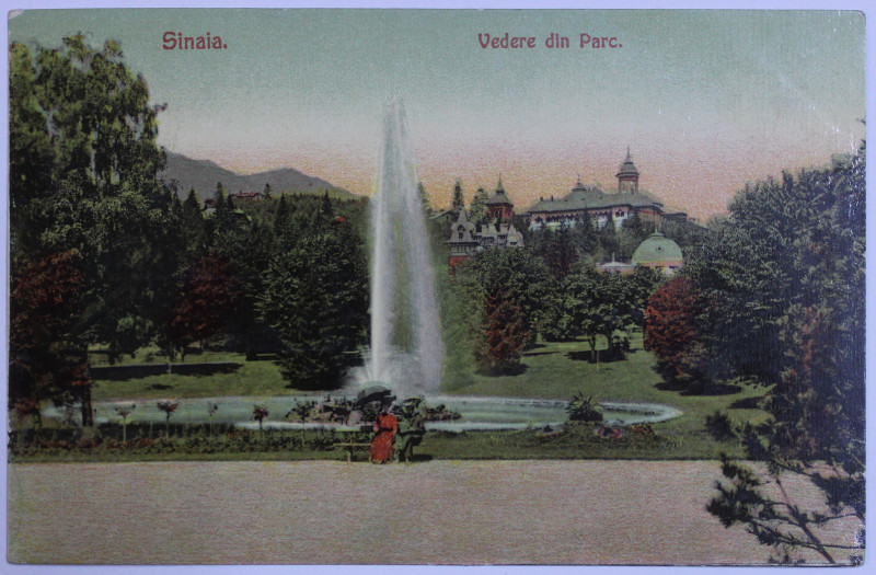 SINAIA - VEDERE DIN PARC , CARTE POSTALA ILUSTRATA , POLICROMA, CIRCULATA , DATATA 1907