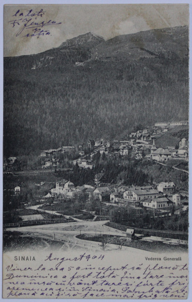 SINAIA - VEDERE GENERALA , CARTE POSTALA ILUSTRATA , MONOCROMA, CIRCULATA , CLASICA , DATATA 1904