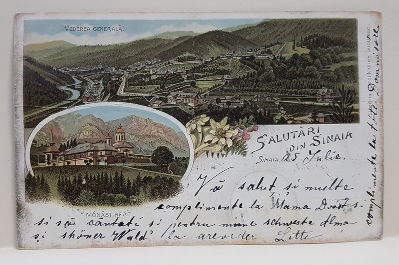 SINAIA - VEDERE GENERALA , MANASTIREA , CARTE POSTALA ILUSTRATA , CROMOLITOGRAFIE , CIRCULATA , POLICROMA, CLASICA