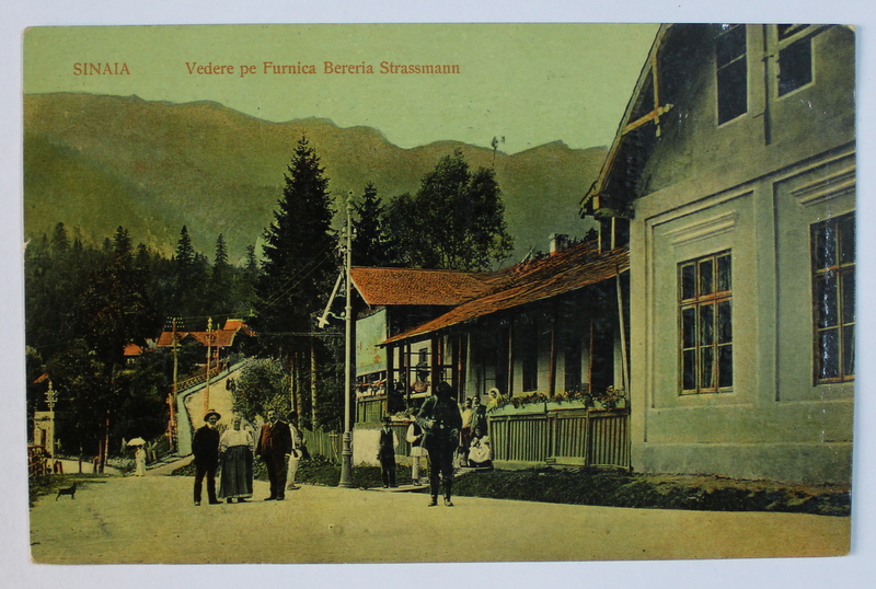 SINAIA  - VEDERE PE FURNICA , BERARIA STRASSMANN , PE VERSO APARE RECLAMA SALII EFORIE DIN BUCURESTI , CARTE POSTALA ILUSTRATA , POLICROMA, INCEPUT DE SECOL XX