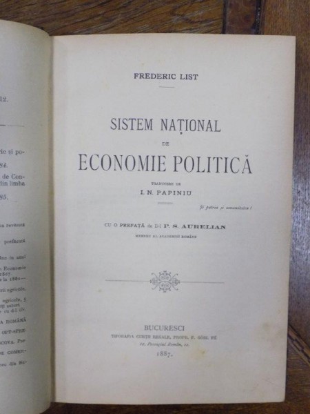 Sistem national de economie politica, Bucuresti 1887