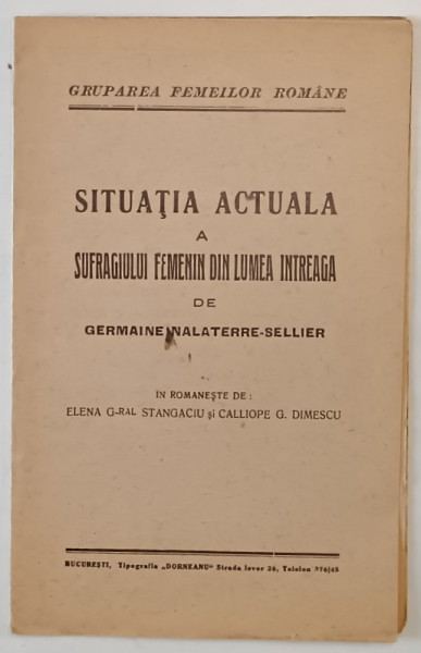 SITUATIA ACTUALA A SUFRAGIULUI FEMININ DIN LUMEA INTREAGA de GERMAINE MALATERRE-SELLIER