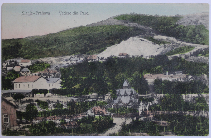 SLANIC - PRAHOVA , VEDERE DIN PARC , CARTE POSTALA ILUSTRATA , POLICROMA, CIRCULATA , DATATA 1912