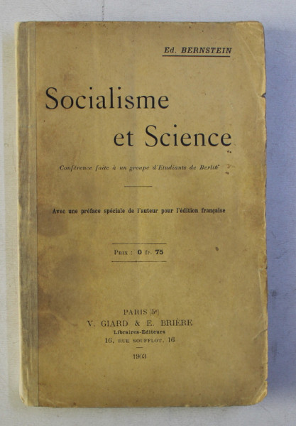 SOCIALISME ET SCIENCE par ED. BERNSTEIN , 1903