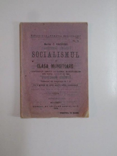 SOCIALISMUL SI CLASA MUNCITOARE de C. RACOVSKI  1908
