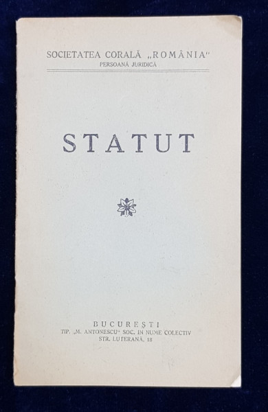 SOCIETATEA CORALA  ' ROMANIA  '  STATUT , DATAT 1935