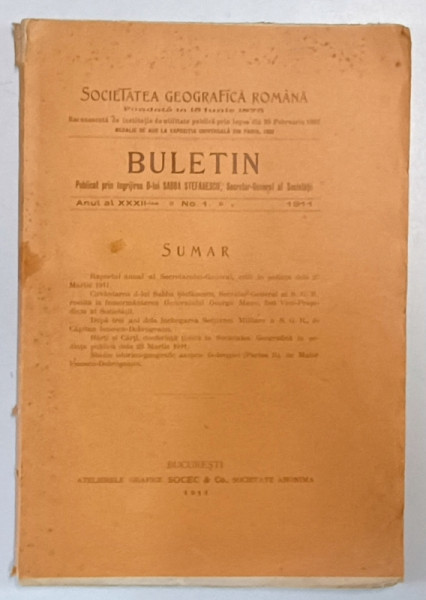 SOCIETATEA  GEOGRAFICA ROMANA , BULETIN , No. 1 , 1911