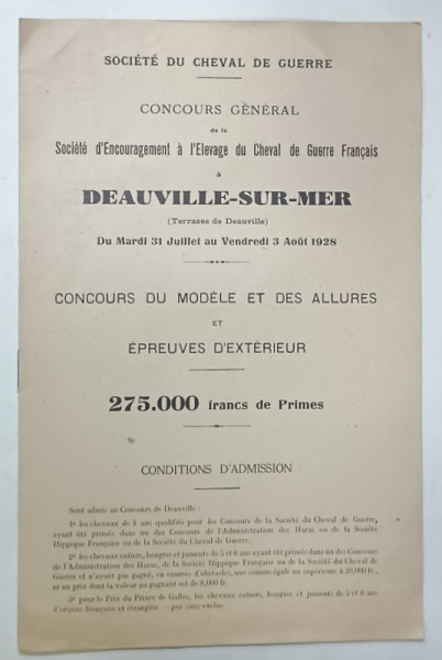 SOCIETE DU CHEVAL DE GUERRE , CONCOURS GENERAL , A DEAUVILLE - SUR - MER , PROGRAM , 1928