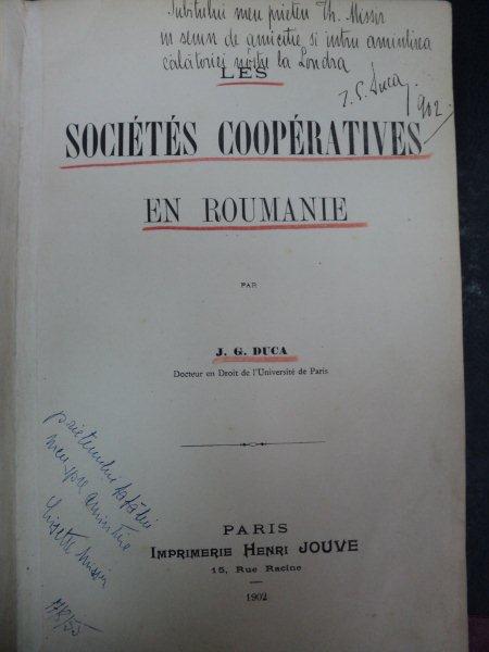 SOCIETES COOPERATIVES EN ROUMANIE  - J.G. DUCA  1902 PARIS