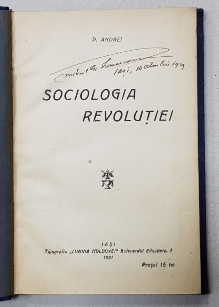 SOCIOLOGIA REVOLUTIEI de PETRE ANDREI , 1921